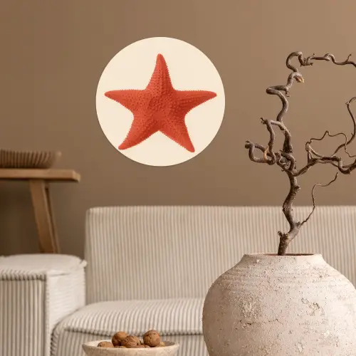 Zeester - Bobbels - Rood Wandcirkel behangsticker klein -sfeer1