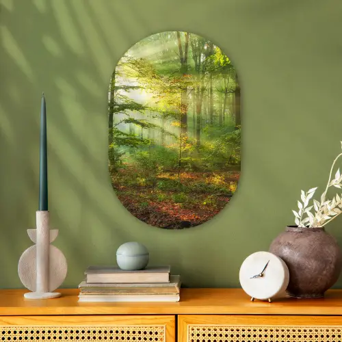 Zon - Bos - Bomen - Natuur - Herfst Wandcirkel Ovaal Forex klein -sfeer2