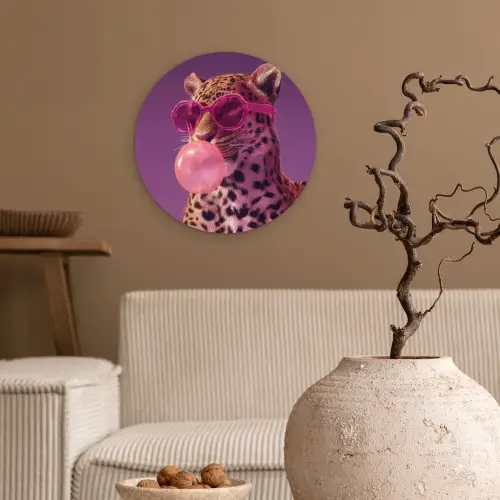 Panter - Zonnebril - Kauwgombel - Roze Wandcirkel kunststof plaat 5mm dik klein -sfeer1
