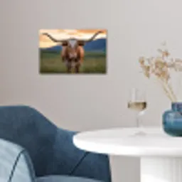 Longhorn - Landschap - Zonsondergang poster papier klein -sfeer3