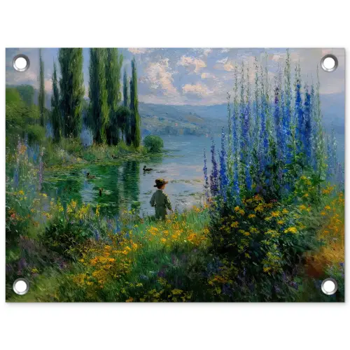 Bloemen - Meer - Bergen - Groen tuinposter los doek klein -3d