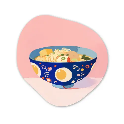 Noodles - Kom - Blauw - Illustratie Wandcirkel Organisch Forex 3mm klein -3d