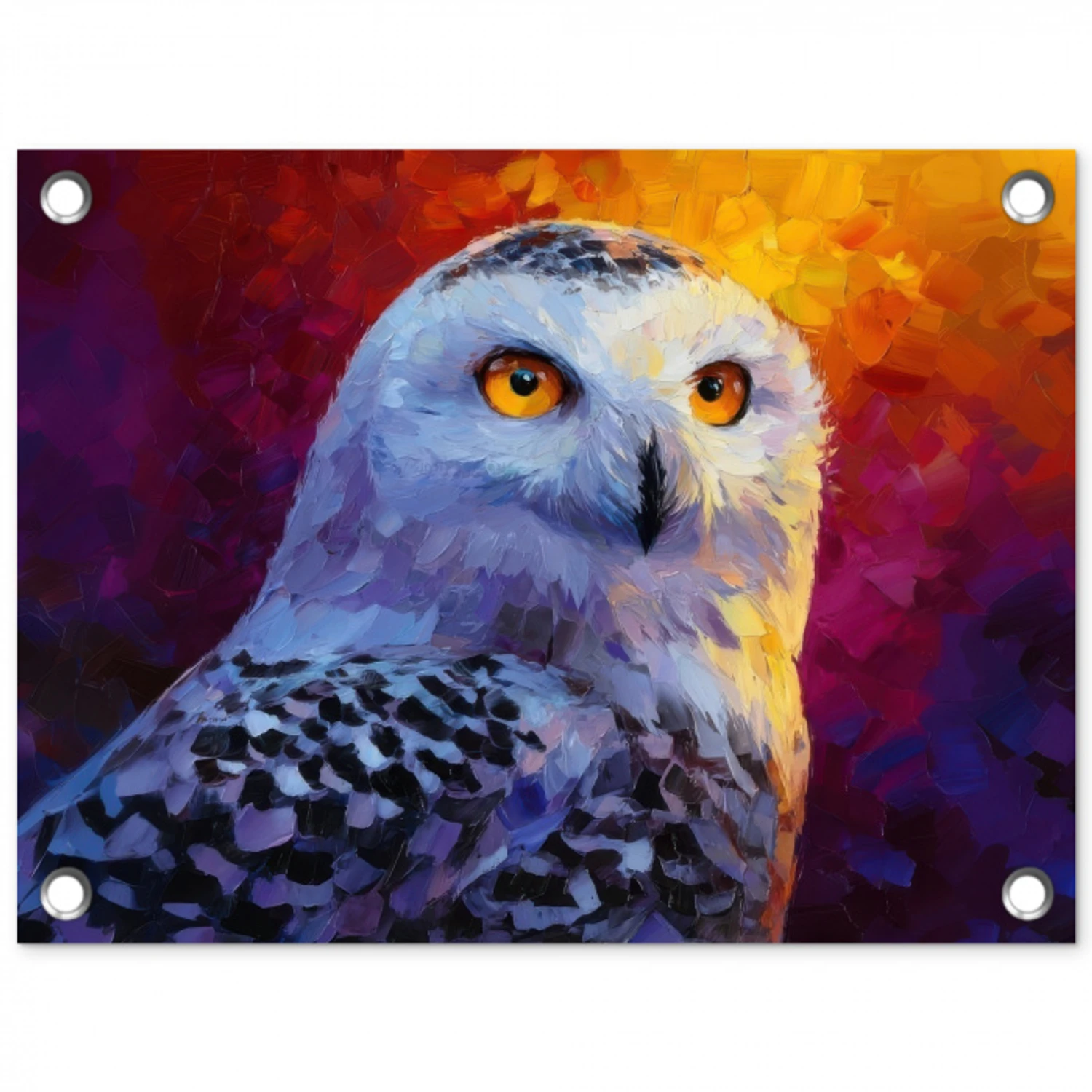 Sneeuwuil - Schilderij - Kleurrijk - Wit tuinposter los doek klein -3d