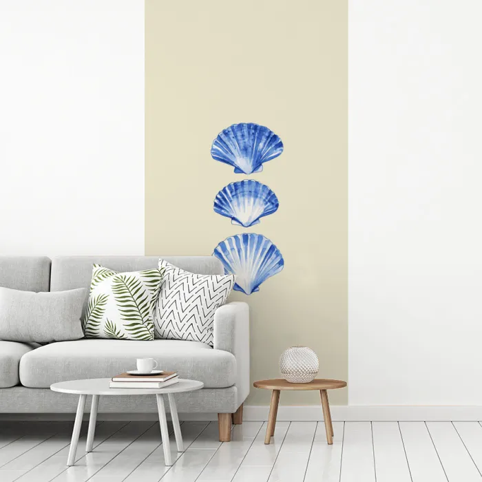 Schelpen - Blauw - Beige fotobehang vinyl groot -woonkamer
