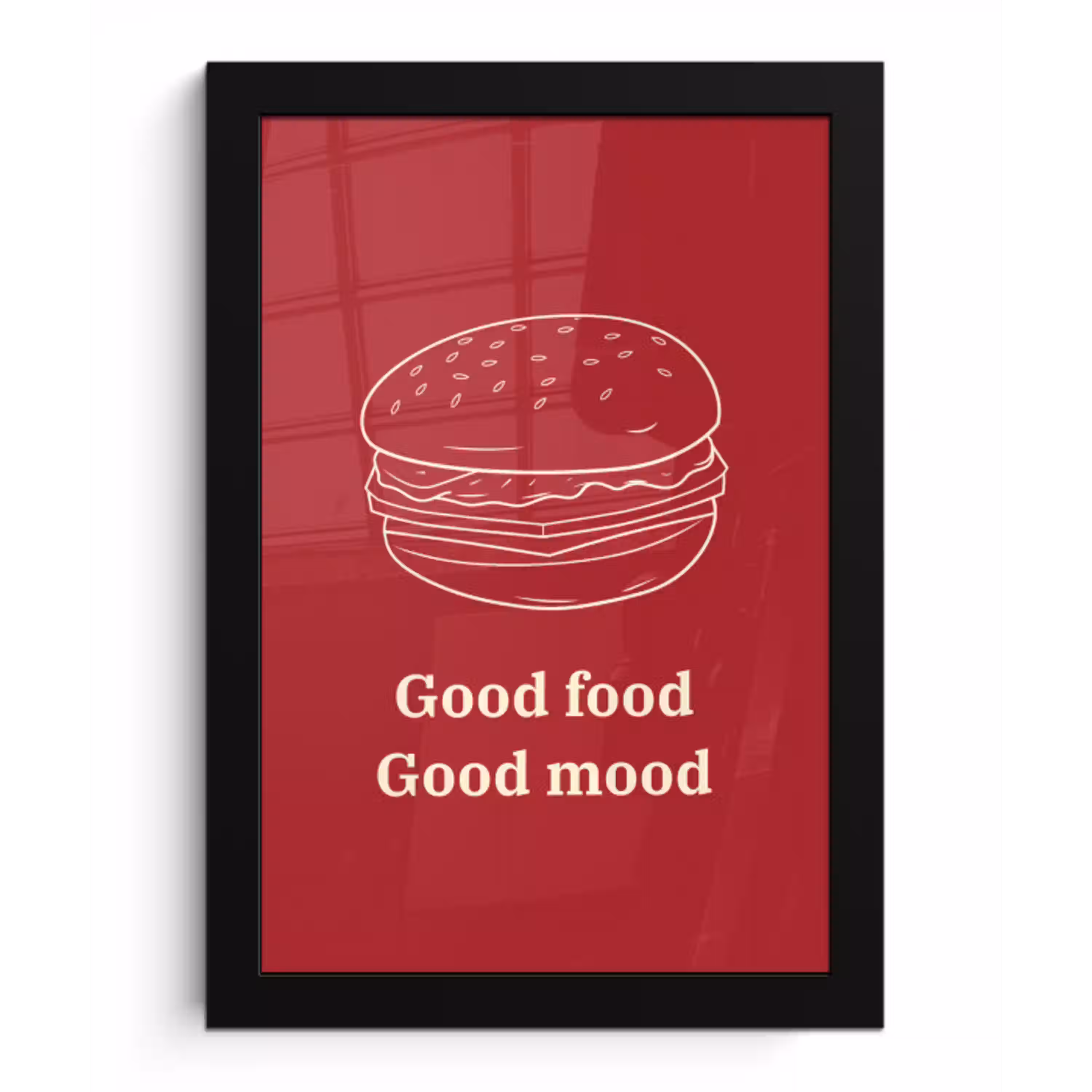 Dieprood - Lijntekening - Tekst - Hamburger fotolijst zwart zonder passe partout klein -3d