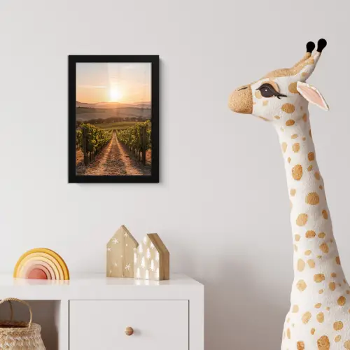 Wijngaard - Zonsondergang - Landschap fotolijst zwart zonder passe partout klein -usfeer4_kinderkamer