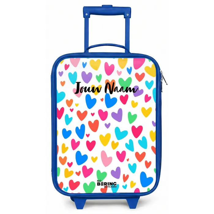 Gekleurde hartjes Kinderkoffer - Blauw klein -zz3dotto