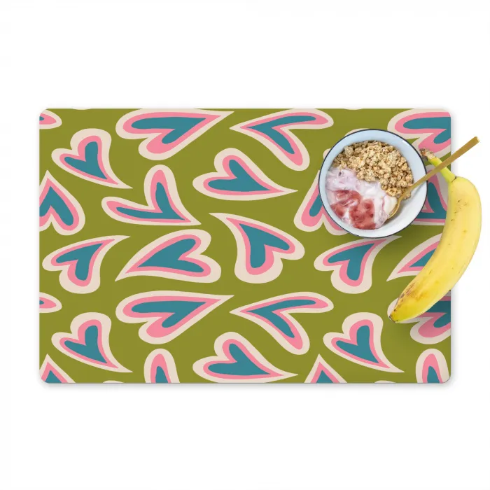 Groen - Retro - Hartjes - Patroon Placemat vinyl groot 368 -zzzproduct_Kitchenyeah-website