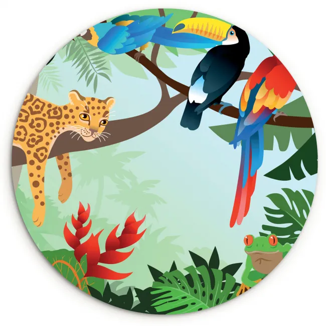 Jungle dieren - Toekan - Jongens - Meiden - Luipaard Wandcirkel kunststof plaat 5mm dik klein -3d