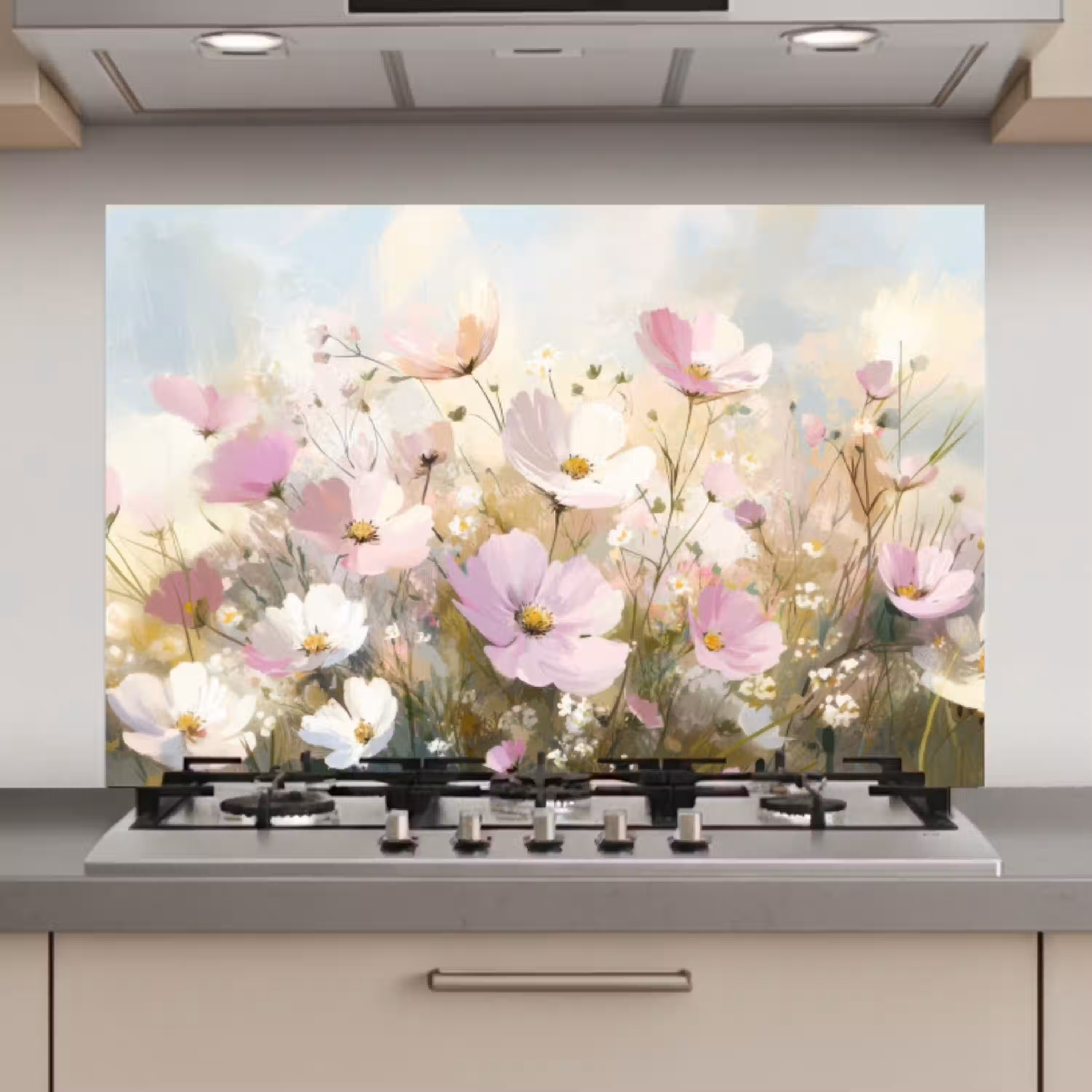 Bloemenveld - Lichte tinten - Geschilderd keuken achterwand spatscherm klein -3d_website
