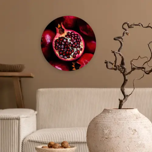 Granaatappel - Rood - Fruit Wandcirkel kunststof plaat 5mm dik klein -sfeer1