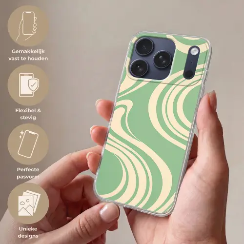 Golvende lijnen - Mintgroen - Dansende vormen Telefoonhoesje iPhone 17 Pro klein -sfeer3_NL