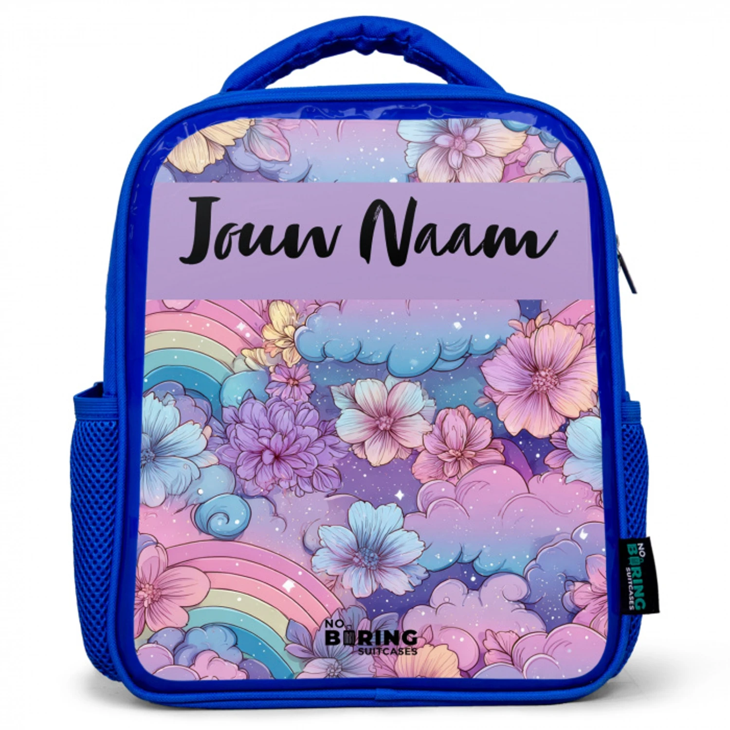 Regenbogen - Bloemen - Kleurrijk Kinderrugzak - Blauw middel -3d