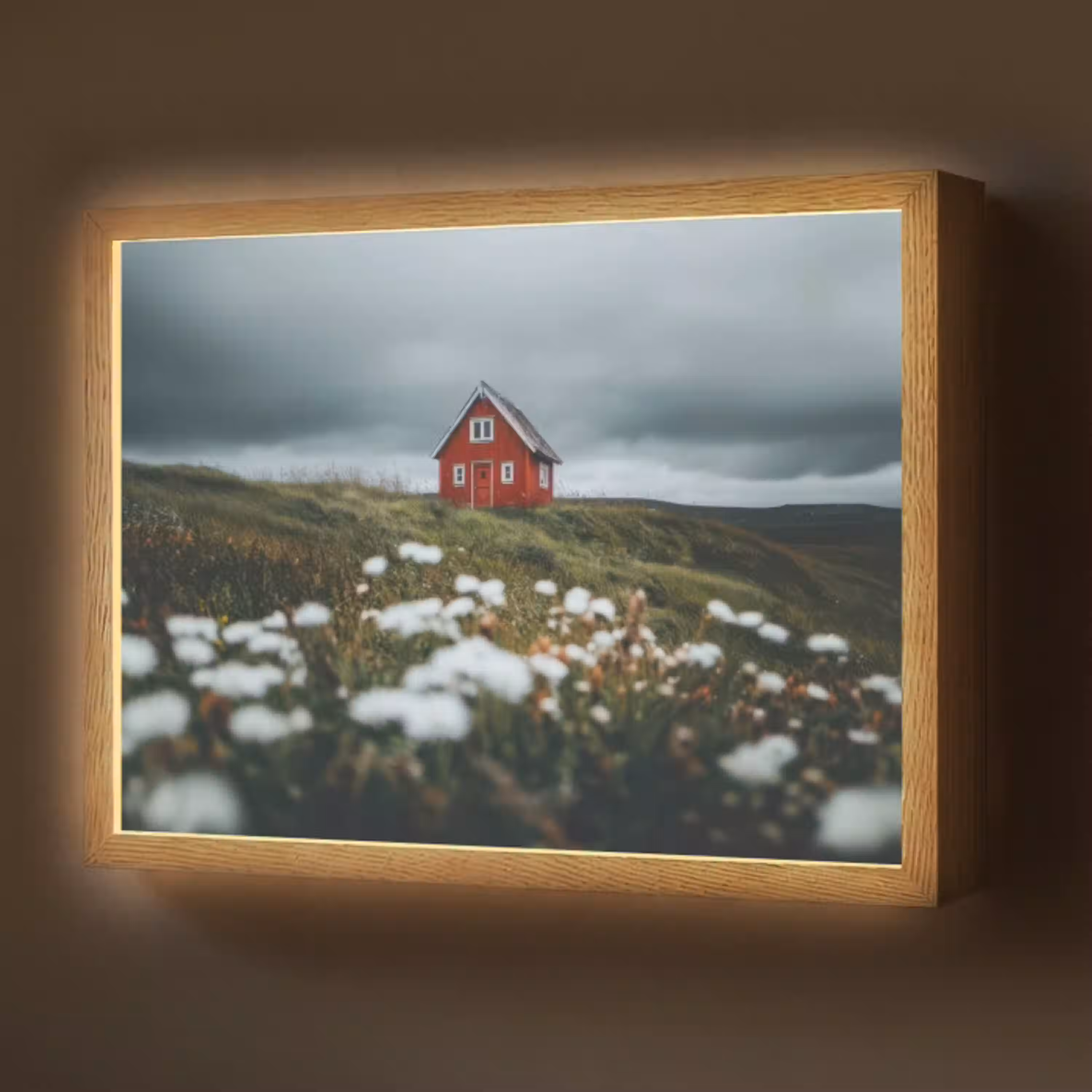 Heuvel - Huisje - Bloemen - Wit Light Box met batterij (Wandlamp) middel -z3d_website