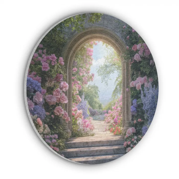 Doorkijk - Rozen - Vintage - Bloemen Akoestische PET Vilt - Rond klein -3d