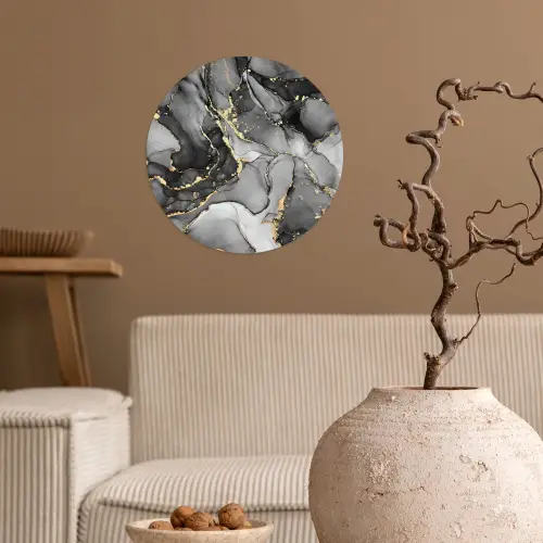 Marmer - Zwart - Goud - Grijs Wandcirkel behangsticker klein -sfeer1