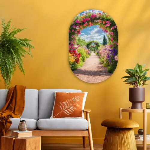 Doorkijk - Bloemen - Kleurrijk - Natuur Wandcirkel Ovaal Glas middel -sfeer4