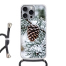 Dennenappel - Tak - Sneeuw - Winter - Sfeervol Hoesje iPhone 16 Pro Max met koord klein -3d