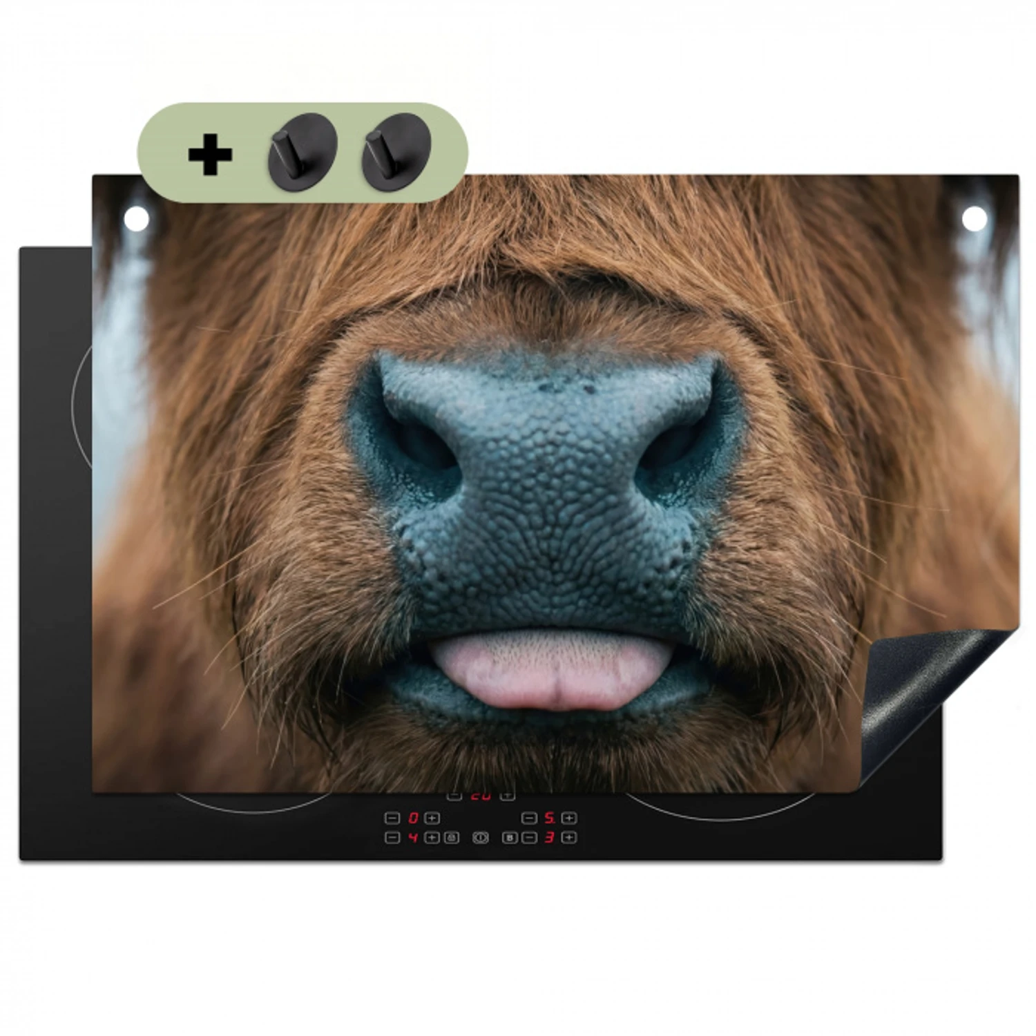 Schotse hooglander - Neus - Bruin Inductie beschemer met haakjes klein -3d