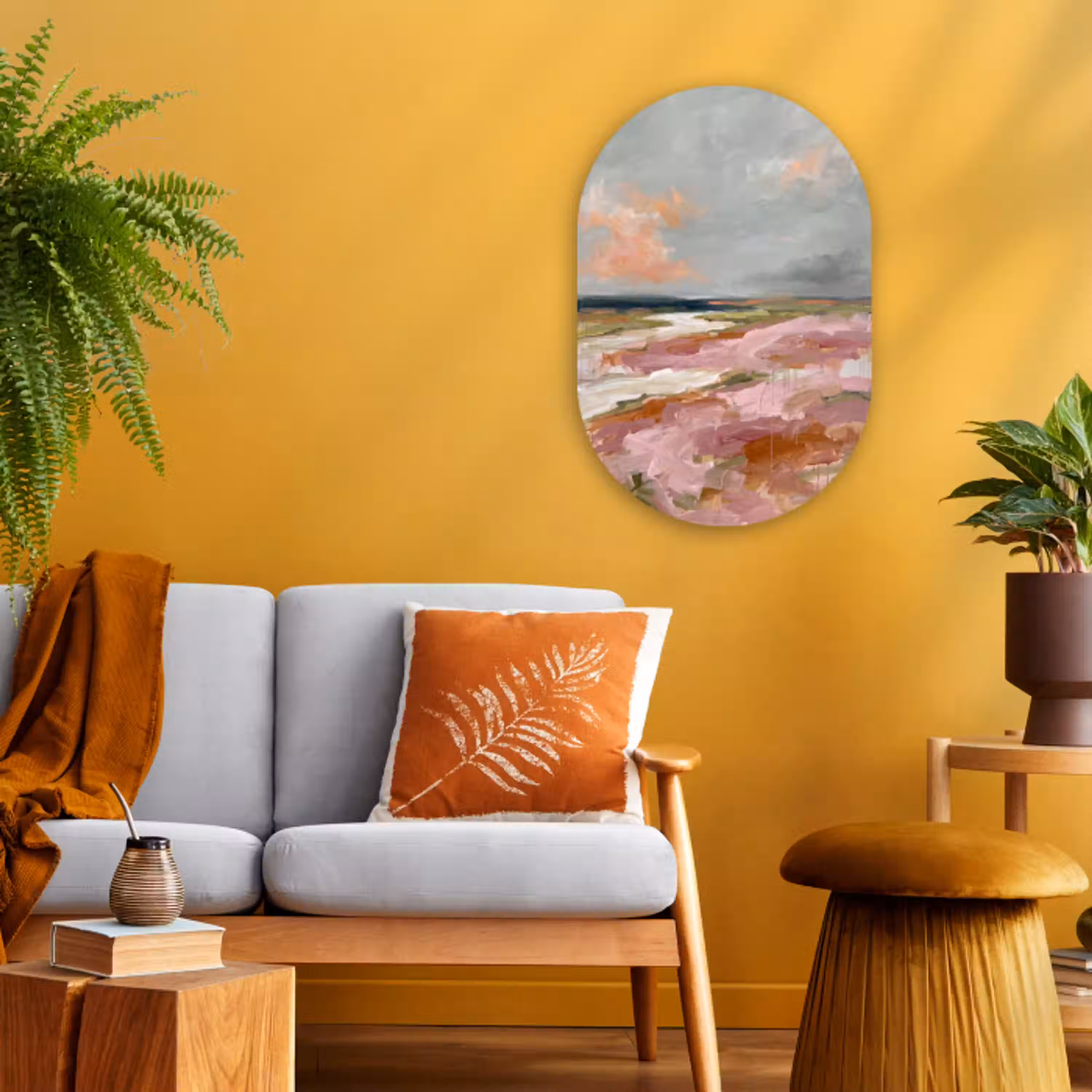 Landschap - Rivier - Abstract - Roze - Groen Wandcirkel Ovaal Forex klein -sfeer4