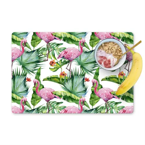 Bladeren - Flamingo - Bloemen - Jungle Placemat vinyl groot -zzzproduct_Kitchenyeah-website