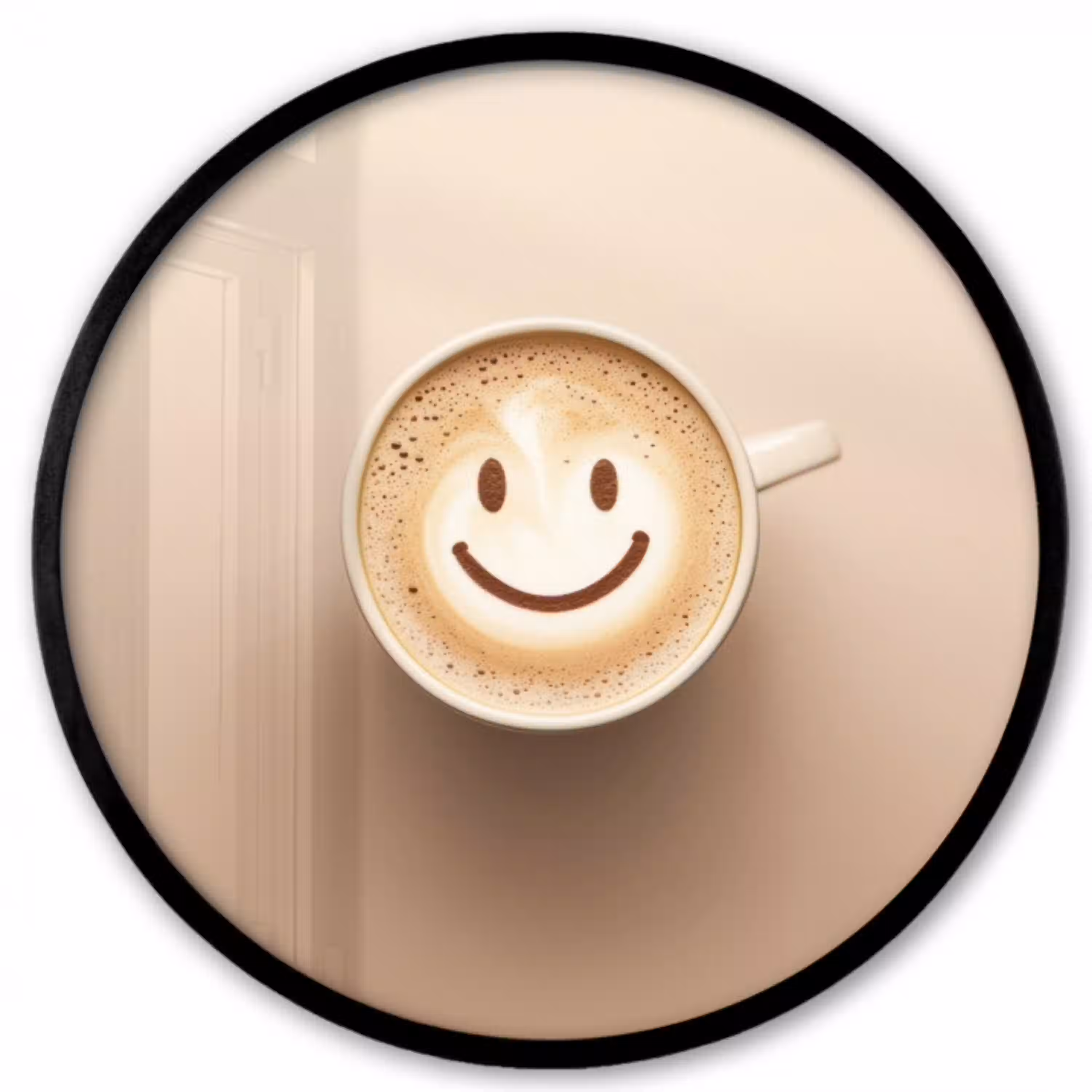 Koffie - Melkschuim - Lach - Beige Fotolijst rond zonder passe partout klein -3d