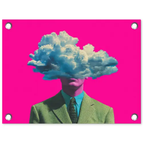 Man - Pak - Wolk - Roze tuinposter los doek klein -3d