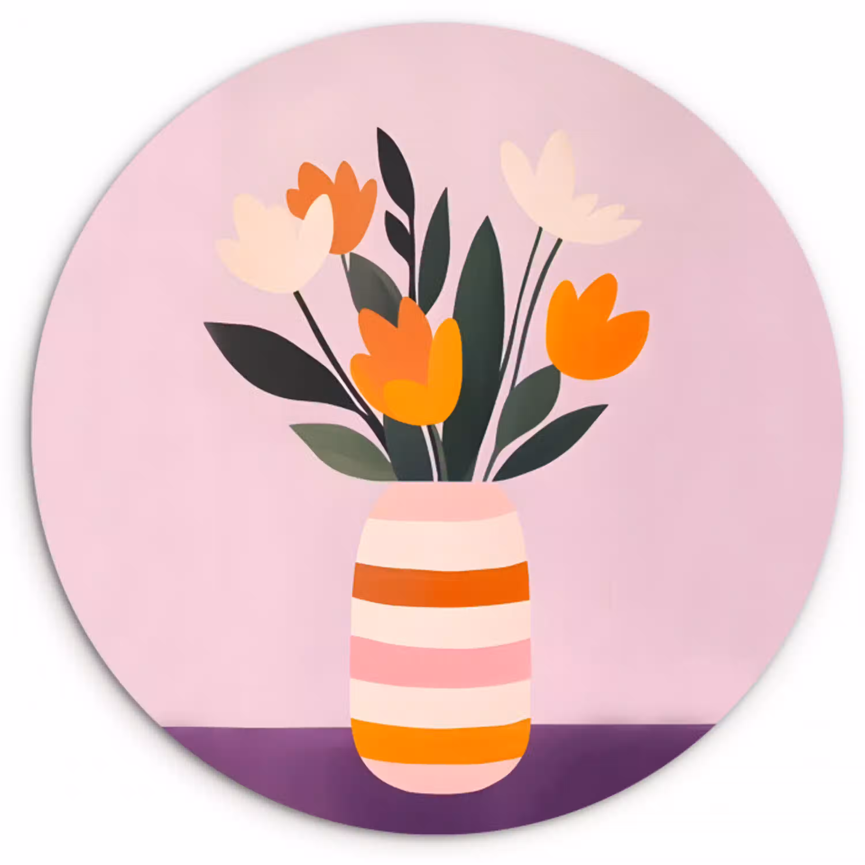 Tulpen - Vaas - Strepen - Paars Wandcirkel plexiglas klein -3d