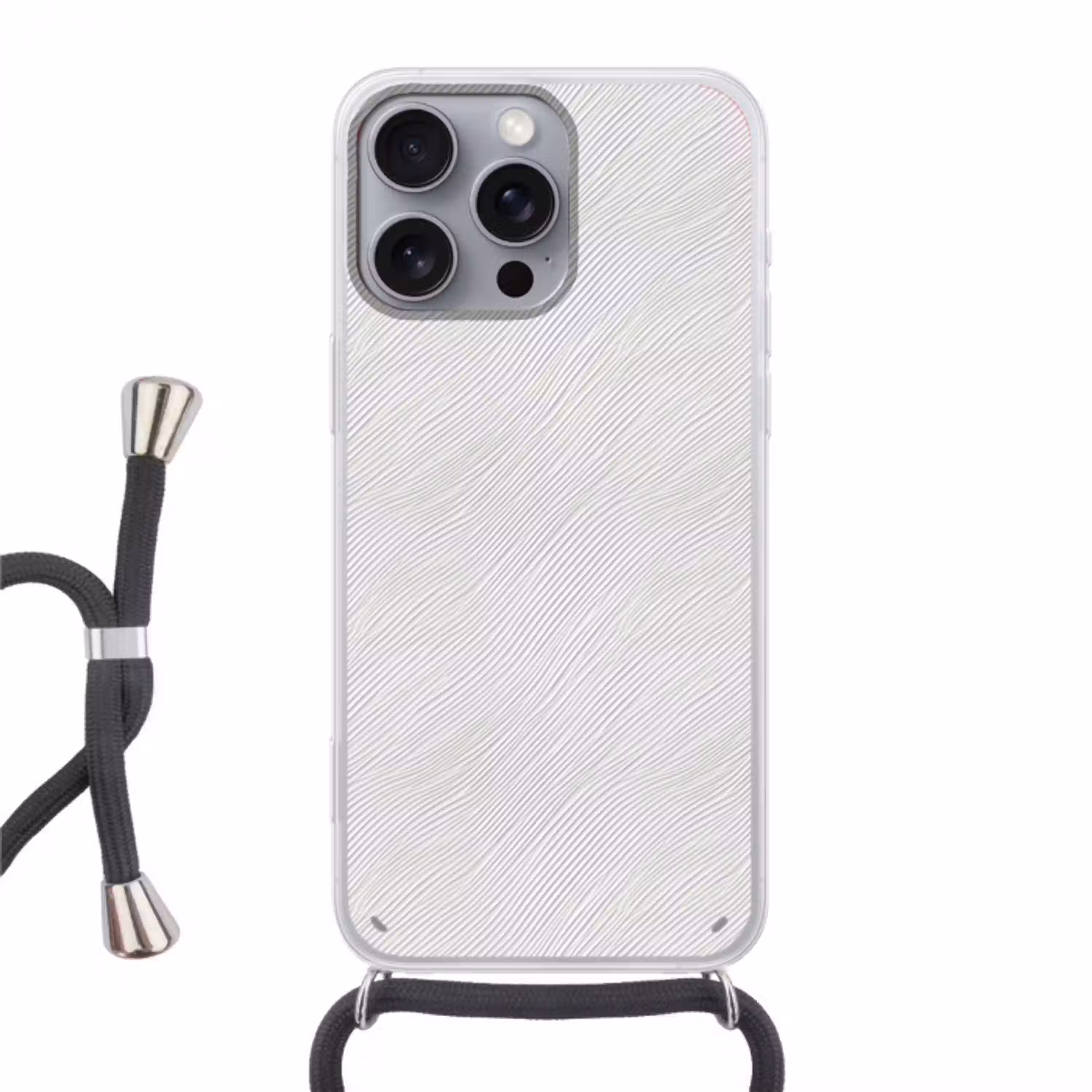 Golven - Ribbels - Wit Hoesje iPhone 16 Pro Max met koord klein 804 -3d