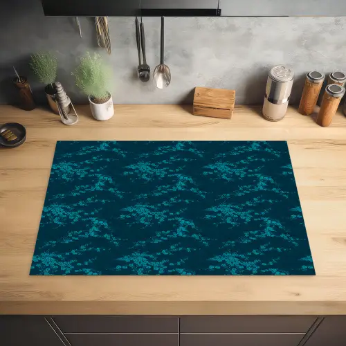 Bloesem - Blauw - Turquoise Inductie beschermer vinyl 3mm klein 276 -sfeer5