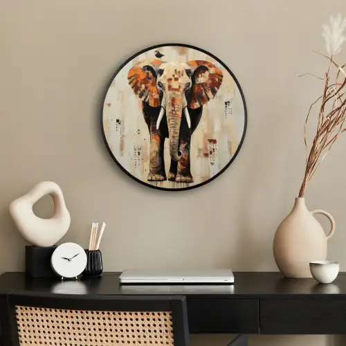 Olifant - Slurf - Mozaïek - Abstract Fotolijst rond zonder passe partout klein -sfeer1