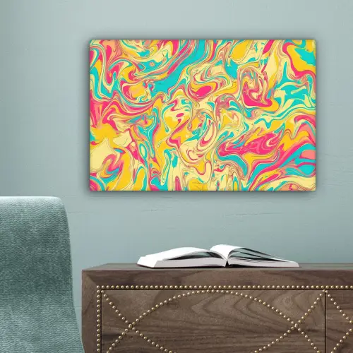 Geel - Roze - Blauw - Retro canvas 2cm klein -sfeer4