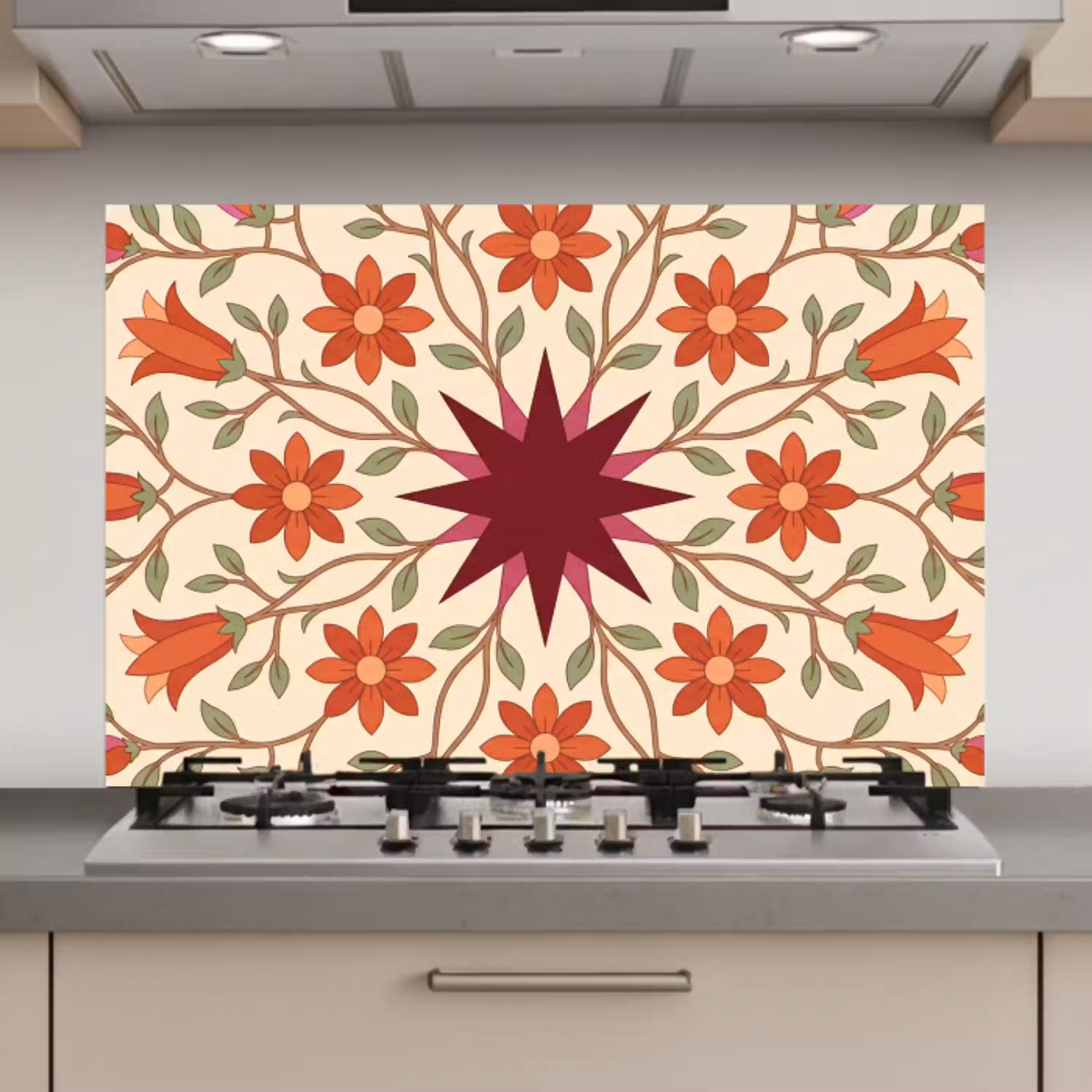 Bloemen - Mandala - Decoratief - Rood keuken achterwand spatscherm klein -3d_website