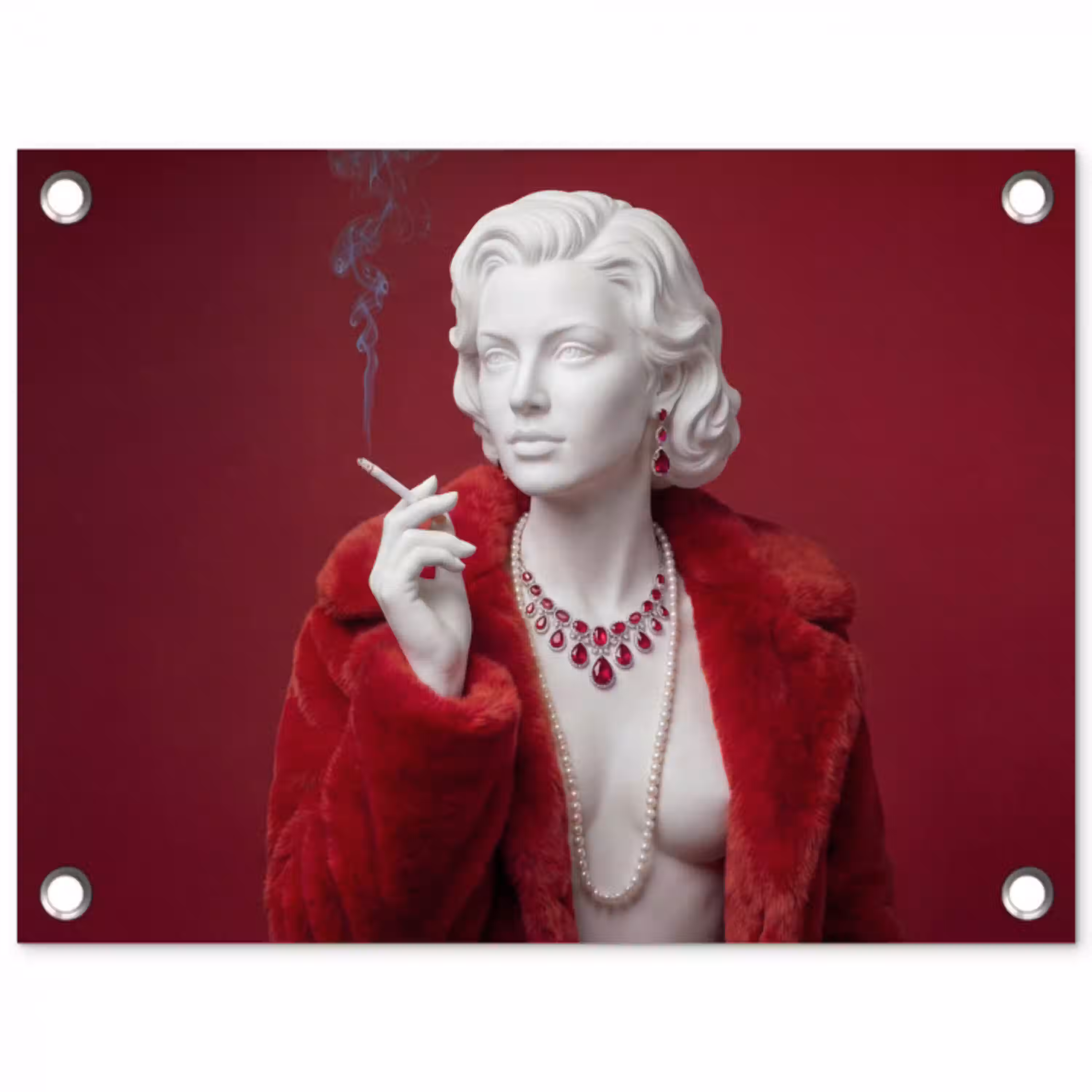 Vrouw - Bontjas - Mode - Klassiek - Rood tuinposter los doek klein -3d