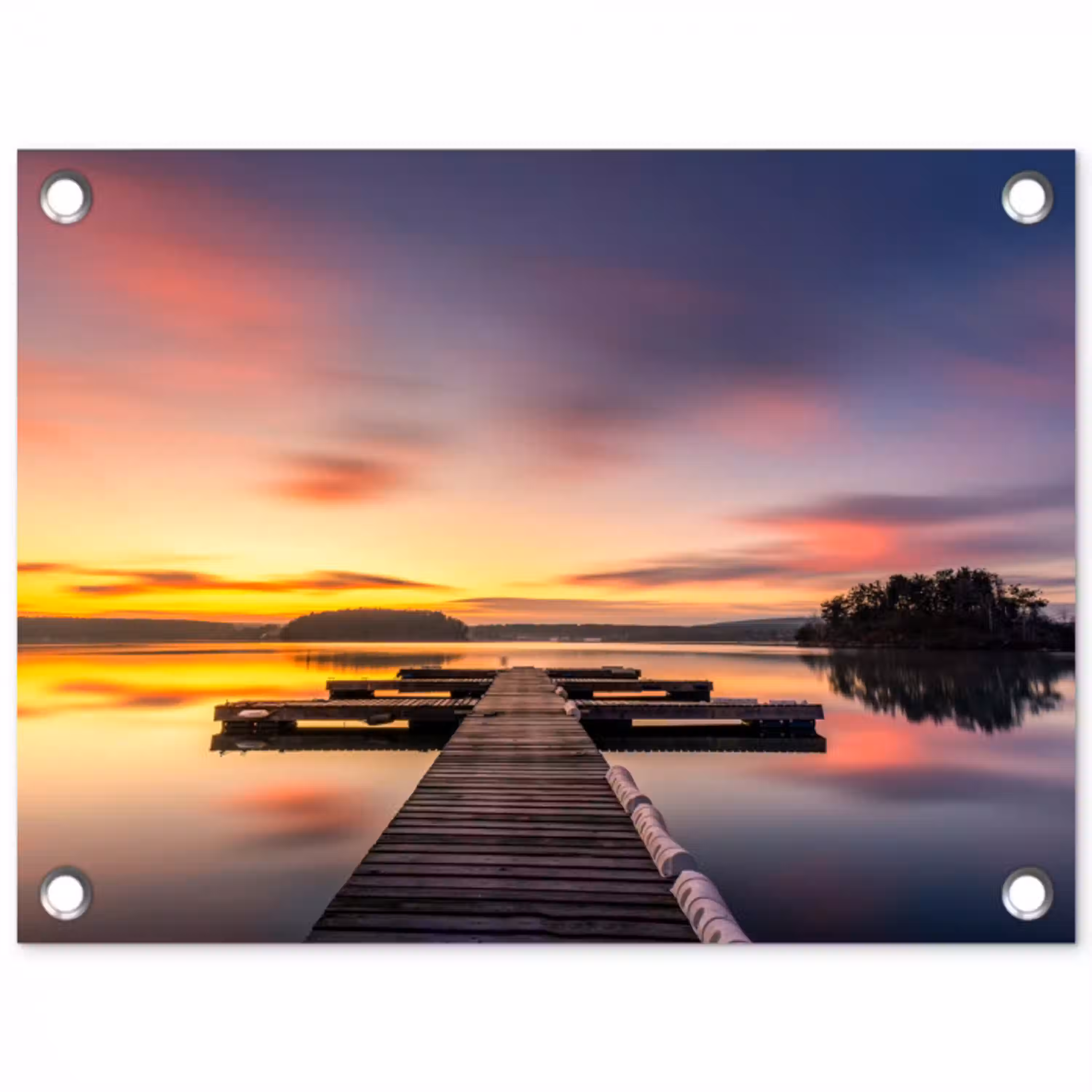 Steiger - Zonsondergang - Water - Zee - Reflectie tuinposter los doek klein -3d
