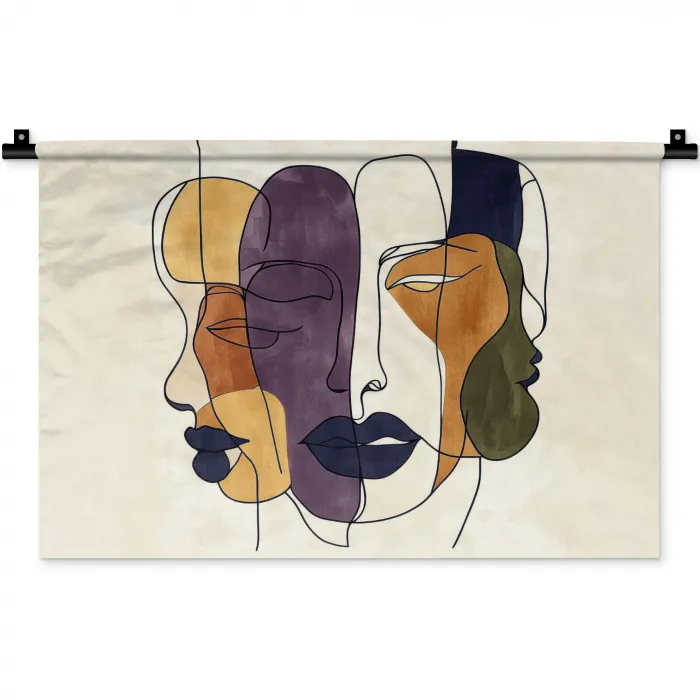Abstract - Overlappende gezichten - Paars - Donkergroen Wandkleed katoen klein -zz3d