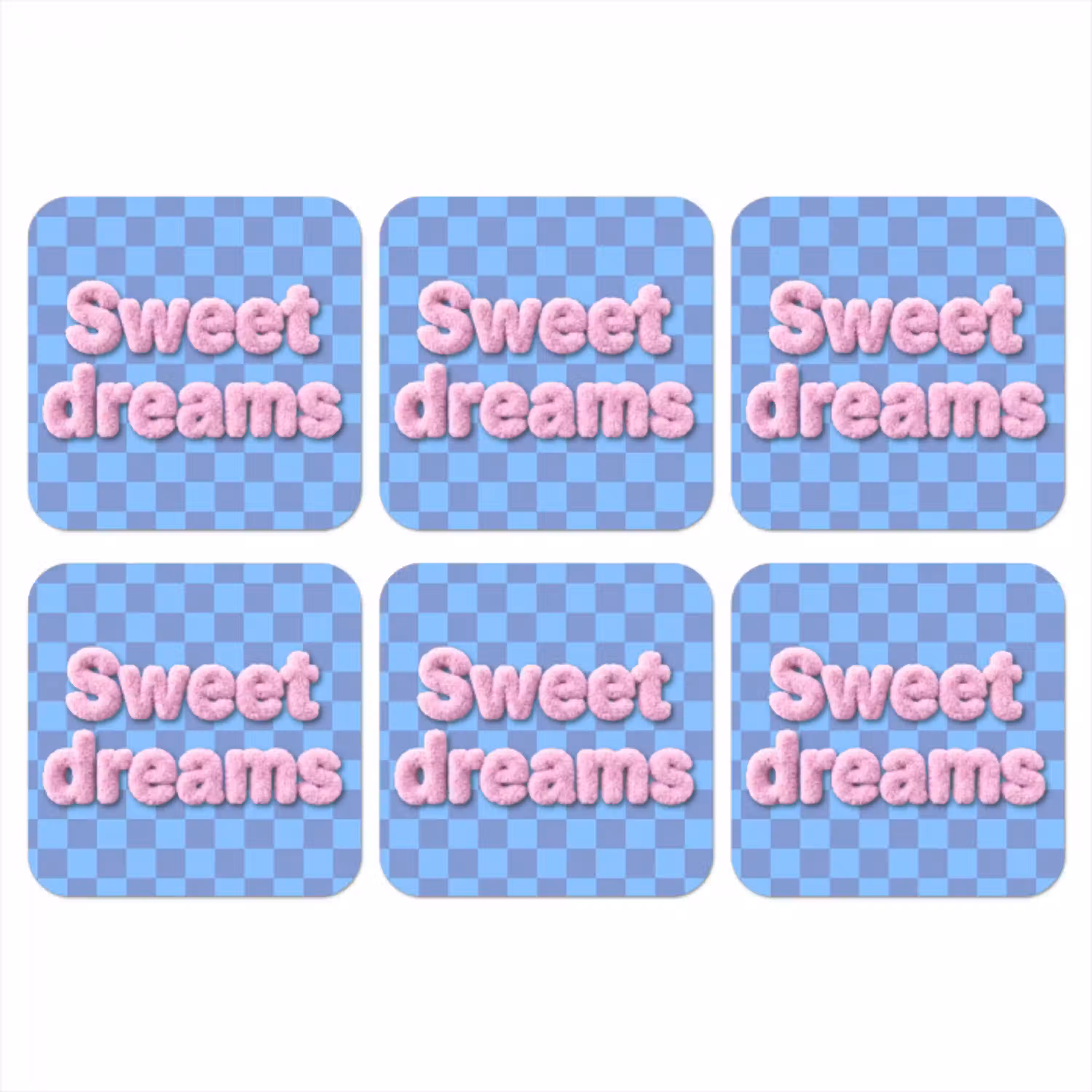 Sweet dreams - Vierkanten - Roze - Blauw onderzetter kurk middel -3d