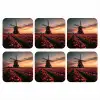 Molen - Zonsondergang - Tulpen - Rood onderzetter kurk middel -3d