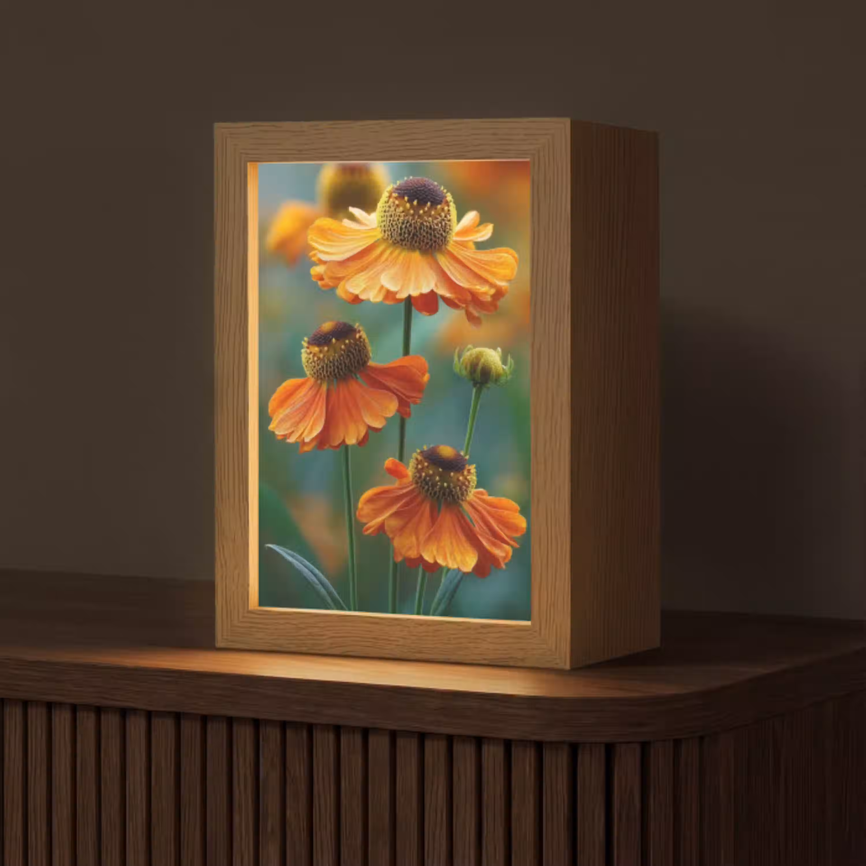 Oranje bloemen - Levendig - Wazige achtergrond Light Box met kabel (Tafellamp) klein -z3d_website