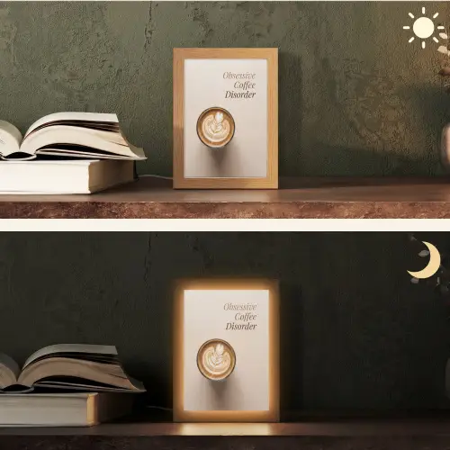 Koffie - Obessive Coffee Disorder - Beige Light Box met kabel (Tafellamp) klein -sfeer3