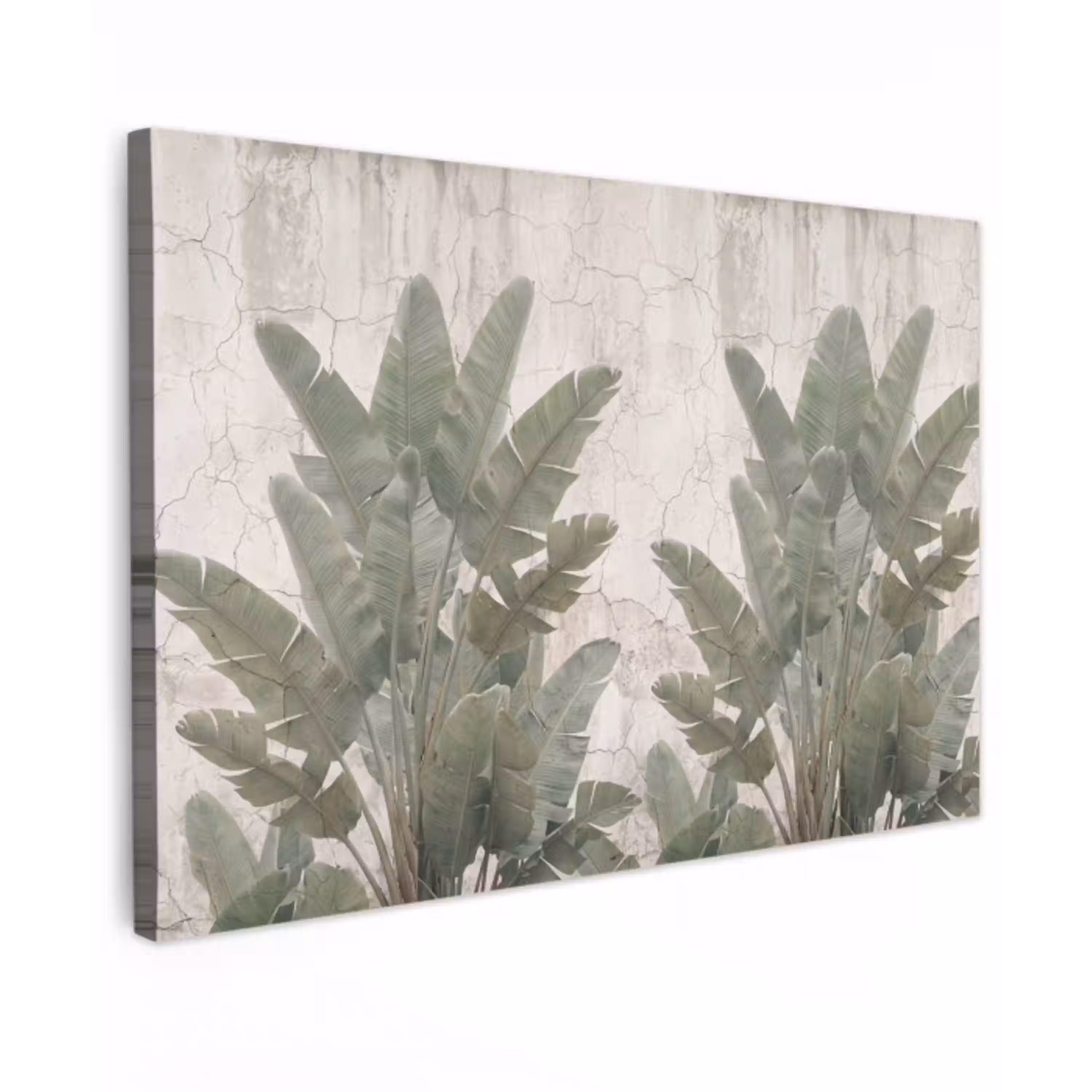 Bananenbladeren - Beton - Groen Tuinposter op houten frame 2 cm dik klein -3d