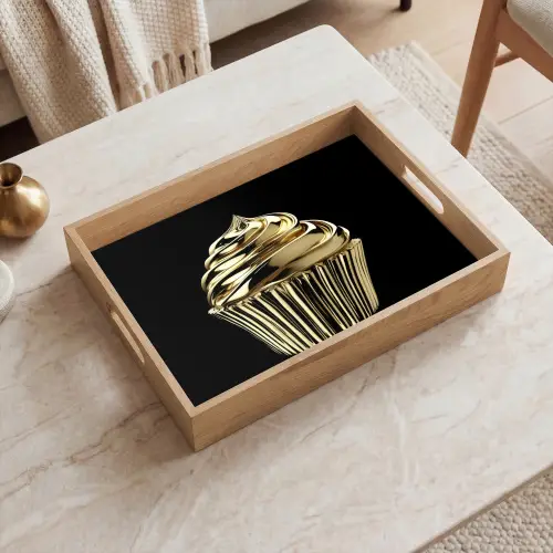 Cupcake - Eten - Goud - Zwart Dienblad Rechthoek middel -sfeer1