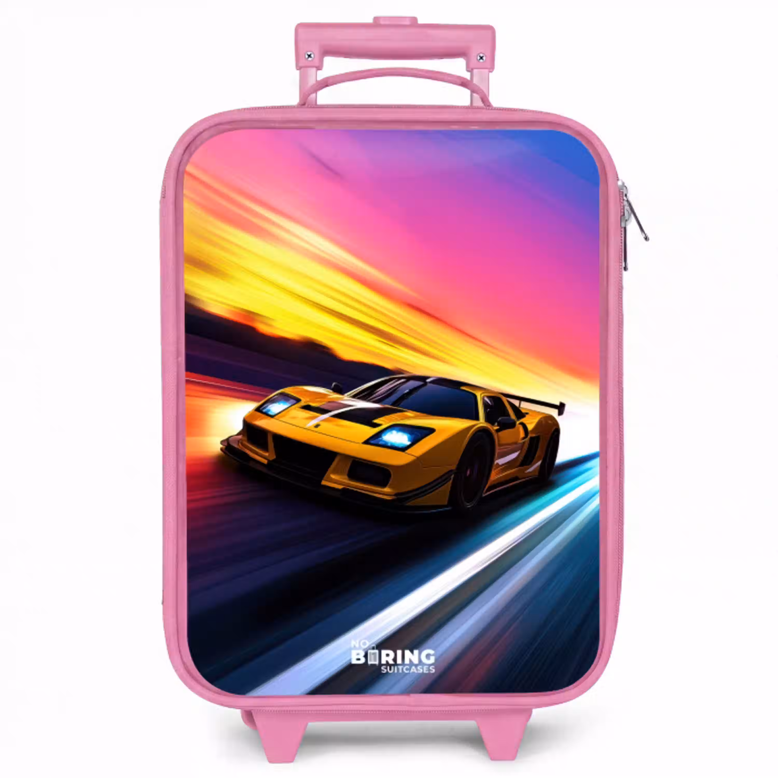 Gele raceauto bij kleurrijke zonsondergang Kinderkoffer - Roze klein -zzz_website3d