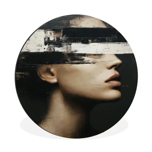 Gezicht - Vrouw - Zwart - Abstract Wandcirkel aluminium klein -3d
