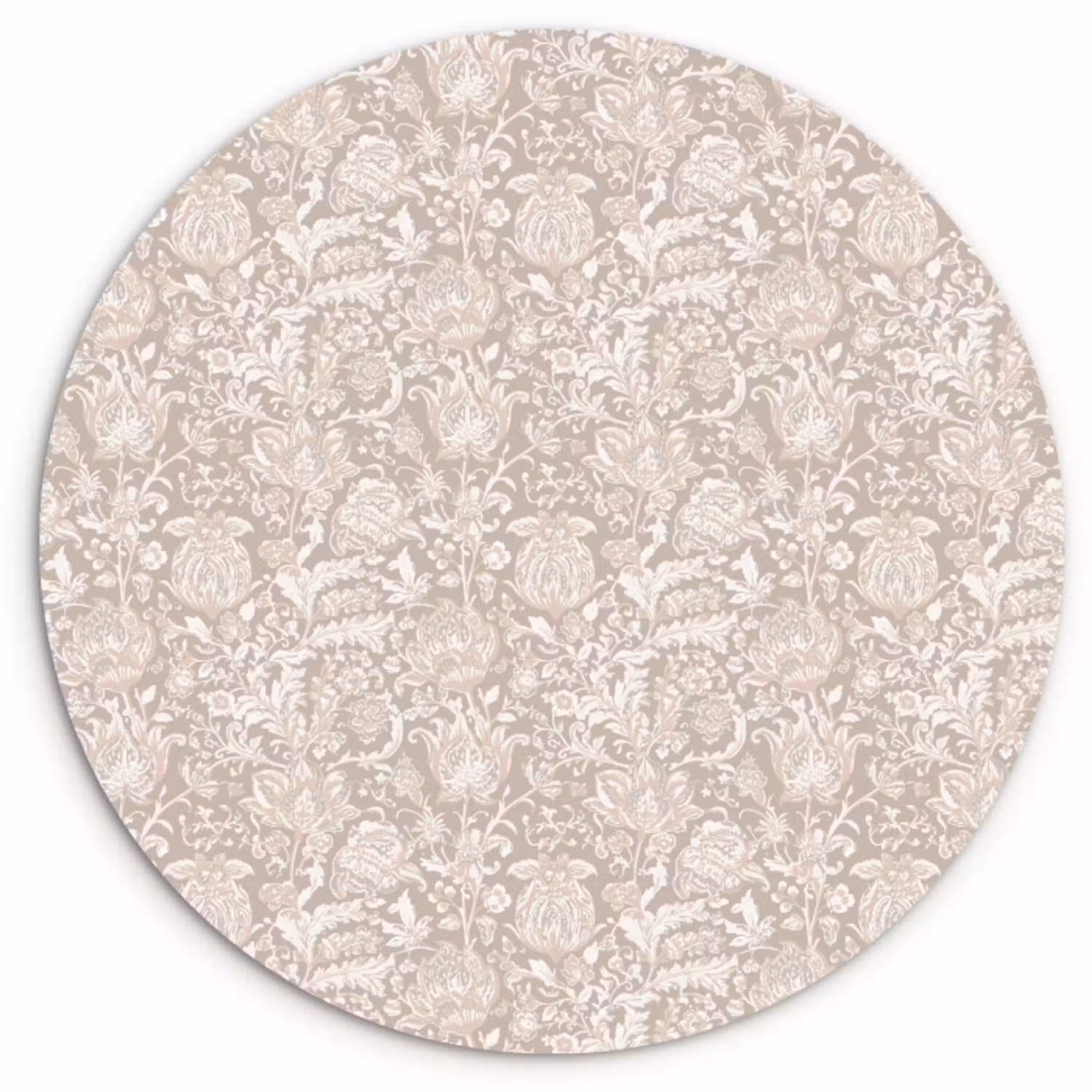 Bloemenprint - Grijs - Crème Wandcirkel kunststof plaat 5mm dik klein 188 -3d