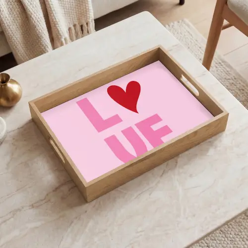 Love - Roze - Hart - Valentijn Dienblad Rechthoek middel -sfeer1