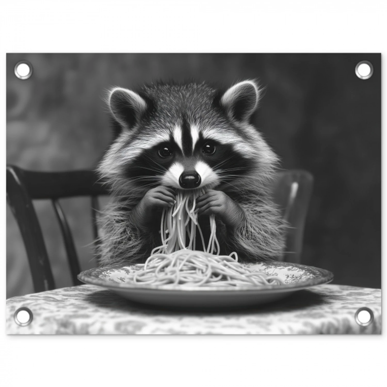 Wasbeer - Cute - Pasta - Tafelkleed - Zwart - Wit tuinposter los doek klein -3d