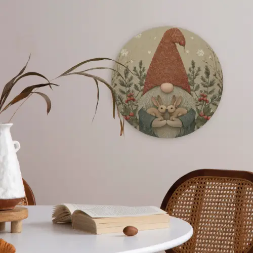 Kerstgnome - Konijntjes - Kleurrijk Akoestische PET Vilt - Rond klein -sfeer3