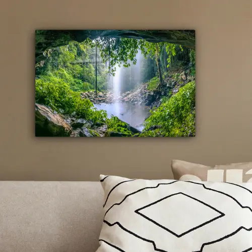 Jungle - Regenwoud - Water - Waterval - Planten canvas 2cm klein -sfeer3