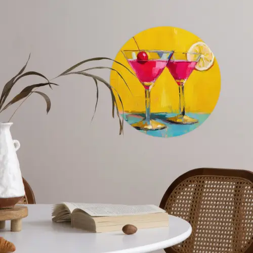 Glazen - Cocktail - Citroen - Kers Wandcirkel behangsticker klein -sfeer3